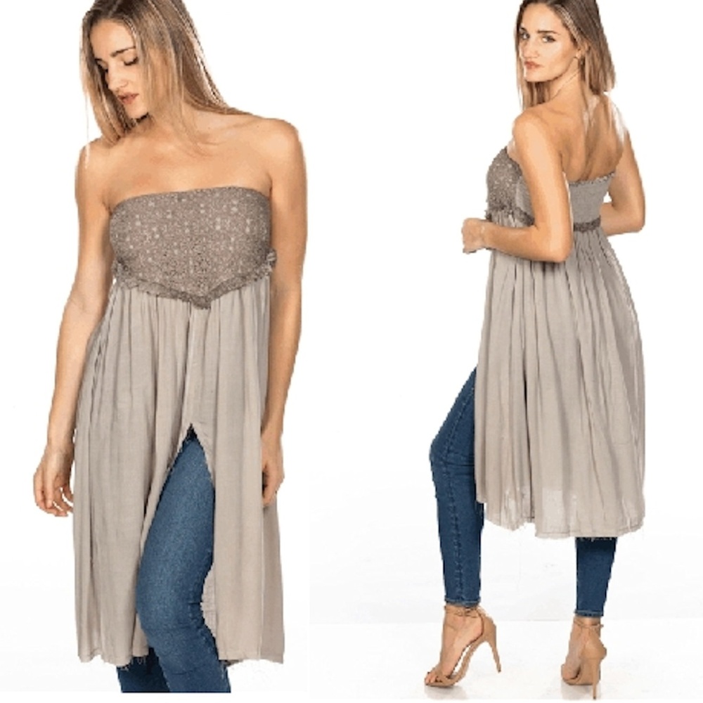 FINAL CLEARANCE NEW WOMENS STRAPLESS BOHO LACE TOP DRESS